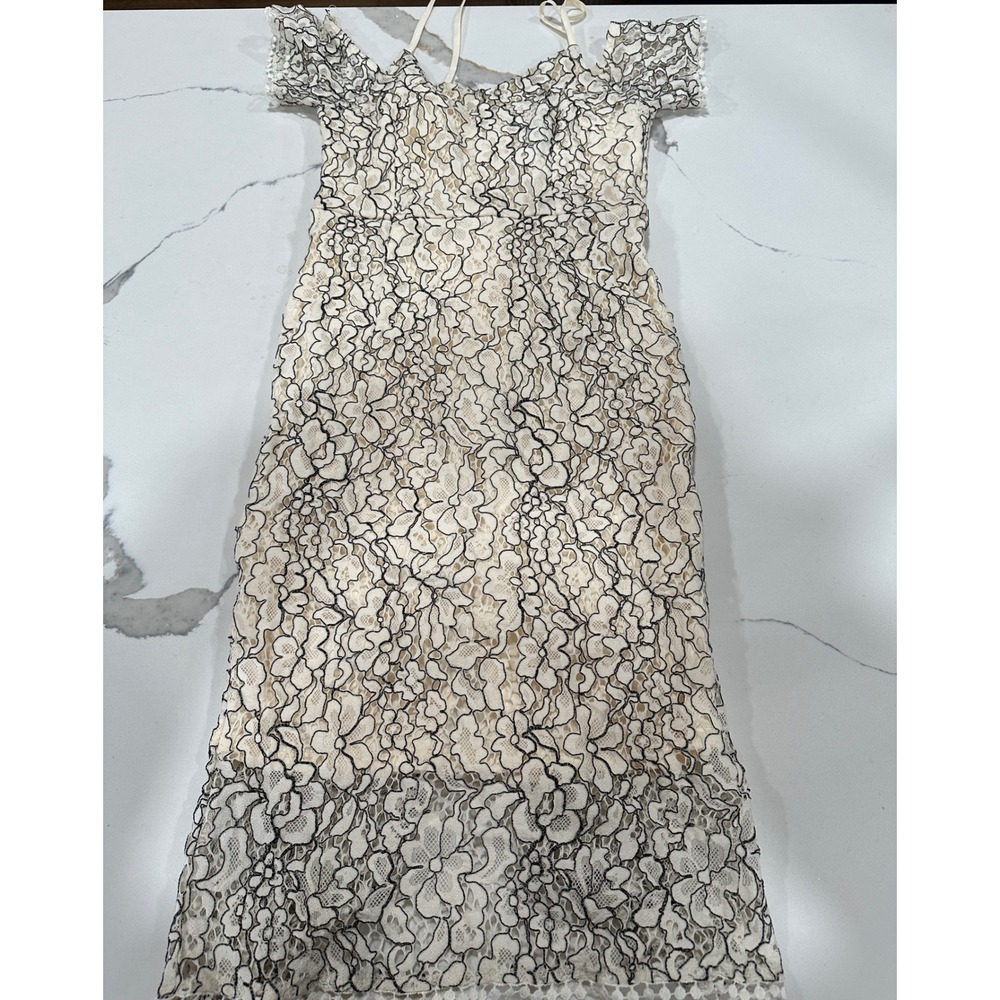 Romeo + Juliet Couture Lace Overlay Off‎ Shoulder Midi Dress Cream Black Size S
